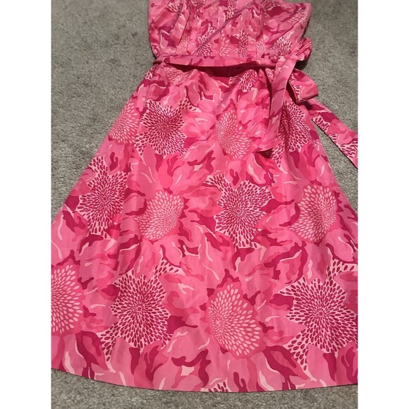 VTG Lilly Pulitzer Strapless Tube Corset Lined‎ Silk Dress Pink Floral Sz 0 - Picture 2 of 8